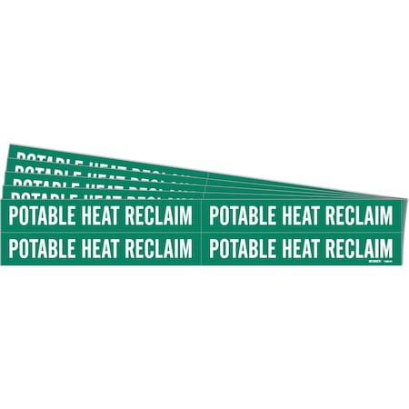 Brady POTABLE HEAT RECLAIM Pipe Marker Style 4 White on Green 4 per Card, 5 PK 106141-PK